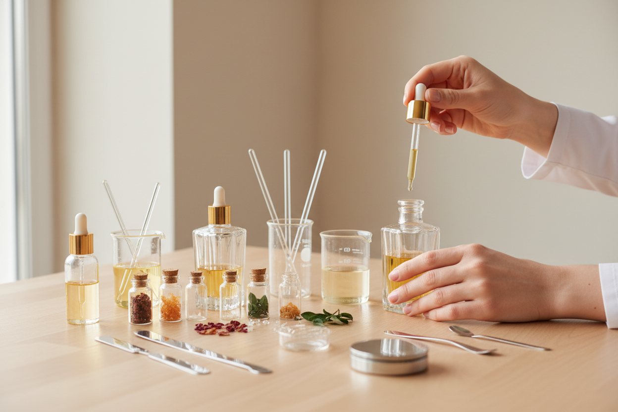 I want an image shows that making of a perfume , with simple background